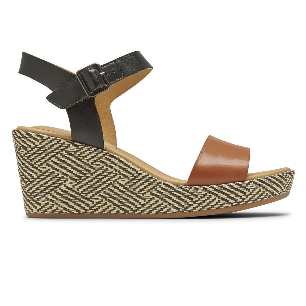 Sandalias Rockport Mujer Mexico - Lyla Ankle-Strap Negros/Marrom - WNODF3451